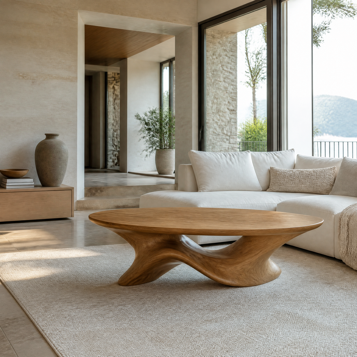 Caelivra Sculpted Handcrafted Round Coffee Table Teak - Timberustic Coffee Table