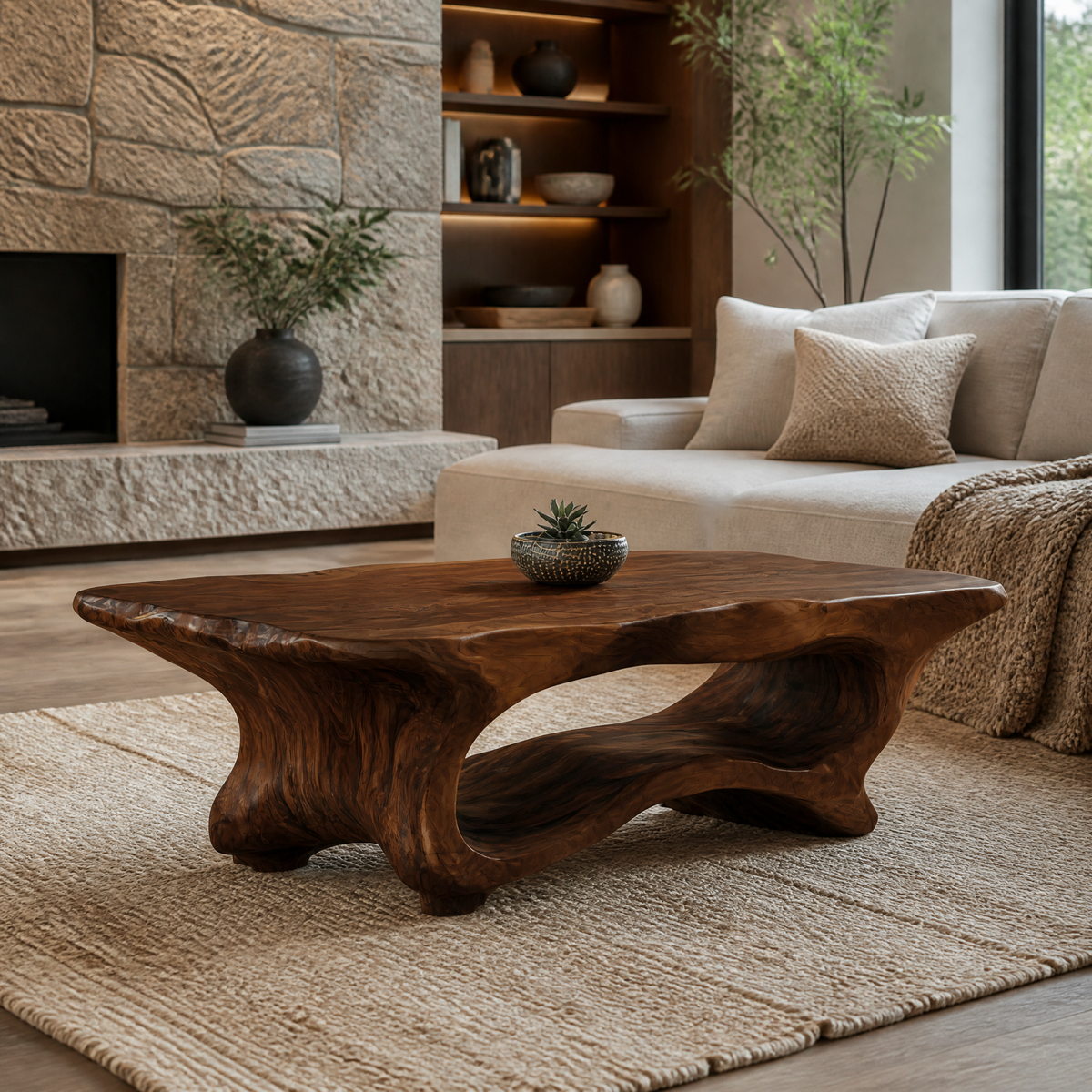 Caelora Live Edge Sculpted Coffee Table by Timberustic — Dark Walnut finish