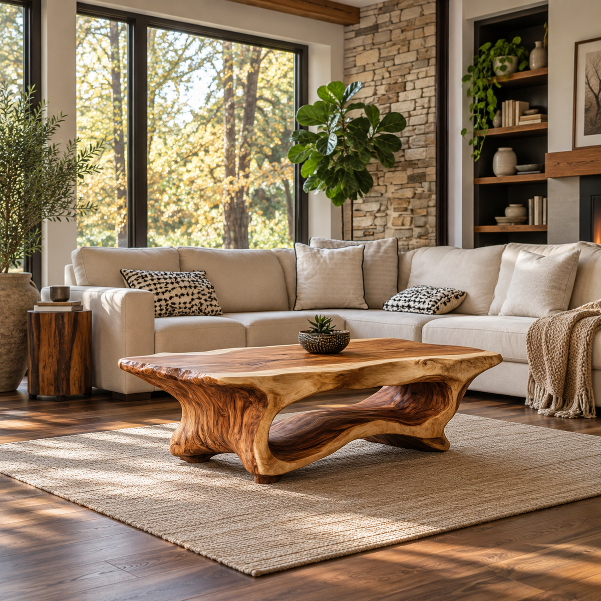Caelora Live Edge Sculpted Coffee Table by Timberustic — product detail view 7