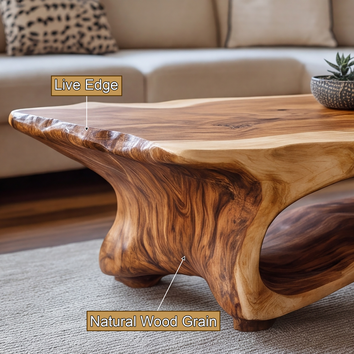Caelora Live Edge Sculpted Coffee Table by Timberustic — product detail view 3