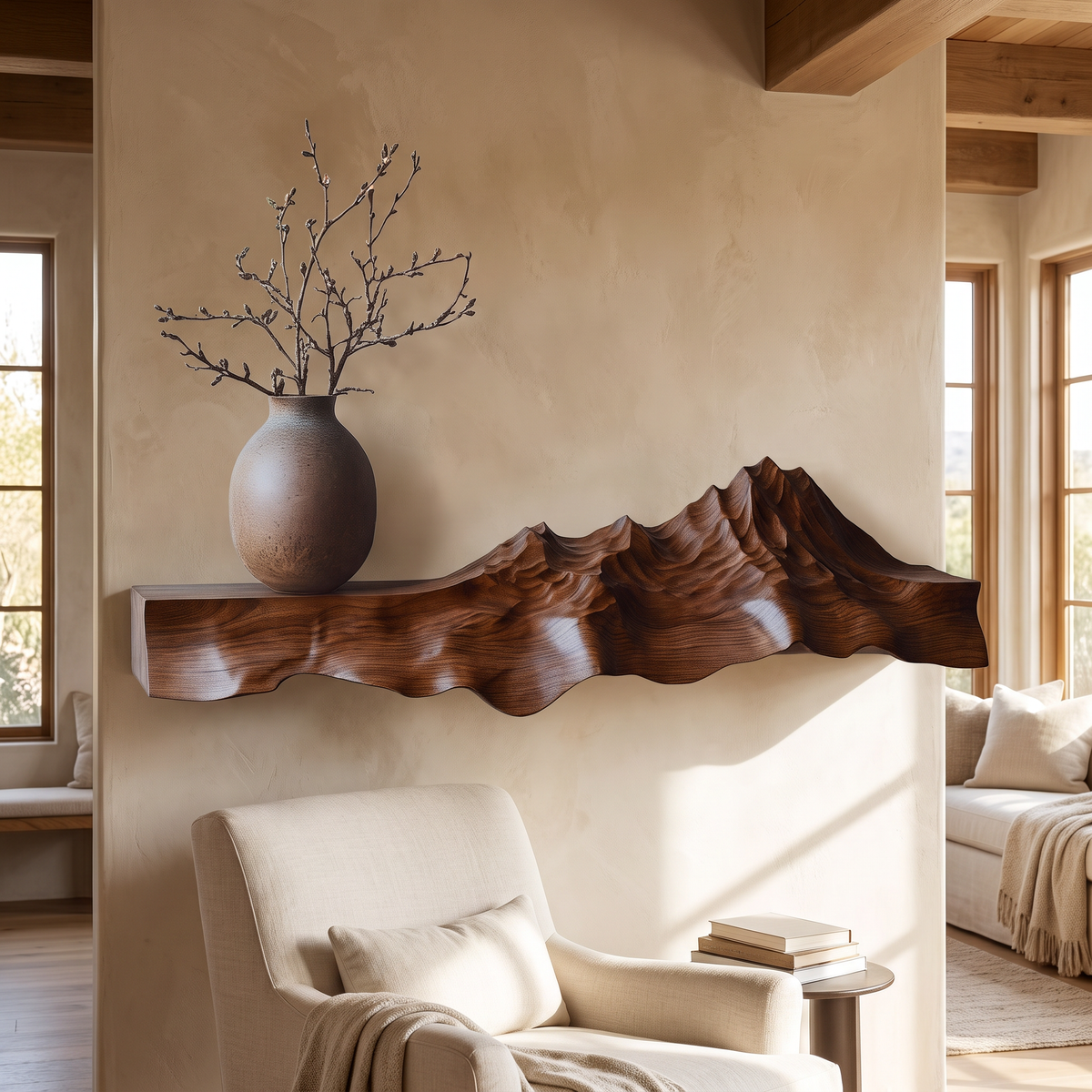 Caelridge Sculpted Topographic Mountain Handcrafted Floating Shelf Dark Walnut - Timberustic Floating Shelf