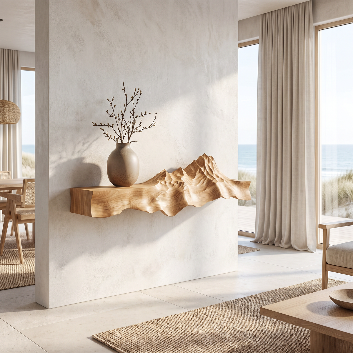 Caelridge Sculpted Topographic Mountain Handcrafted Floating Shelf Natural Oak - Timberustic Floating Shelf