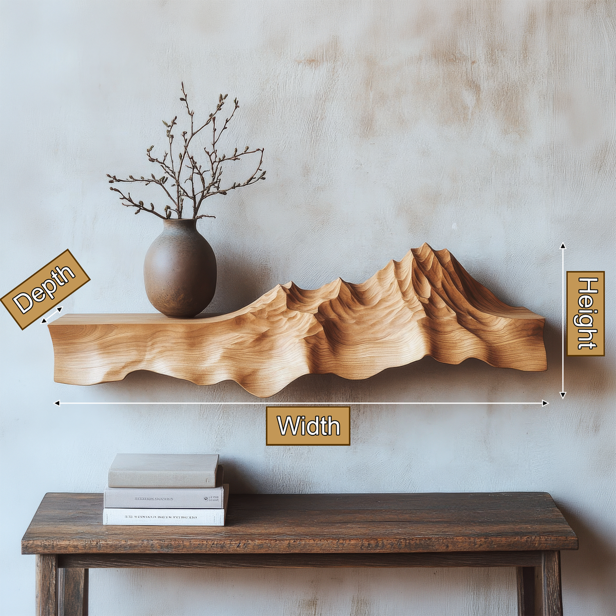 Caelridge Sculpted Topographic Mountain Handcrafted Floating Shelf - Timberustic Floating Shelf