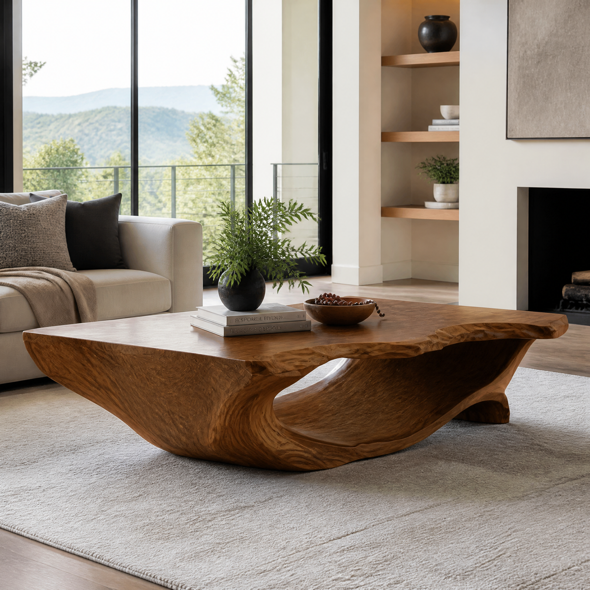 Caelvero Live Edge Sculpted Coffee Table by Timberustic — Brown finish