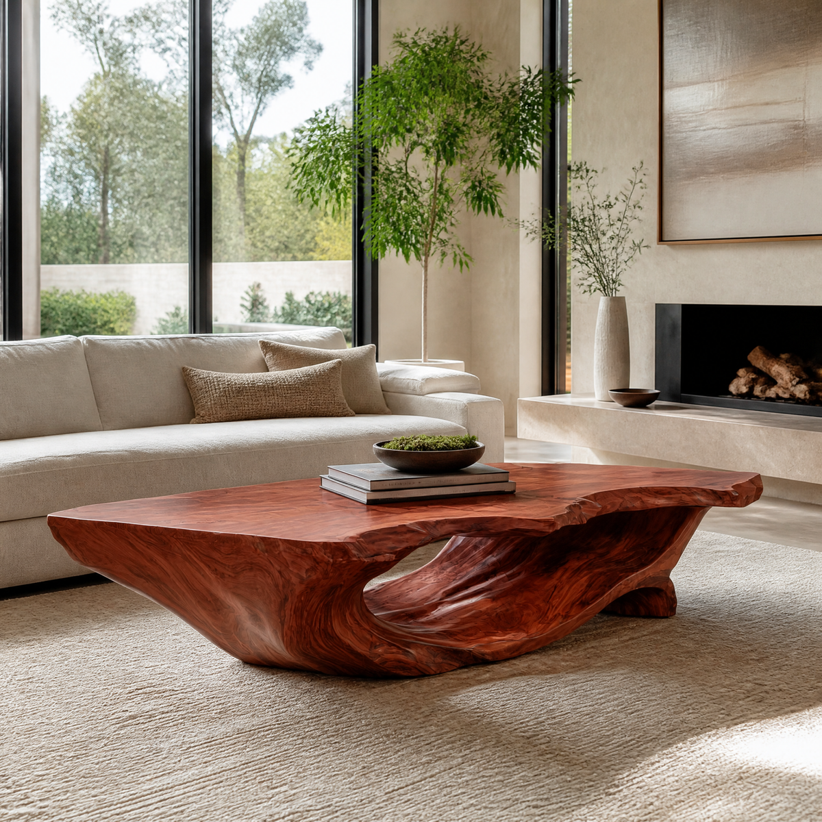 Caelvero Live Edge Sculpted Coffee Table by Timberustic — Mahogany finish