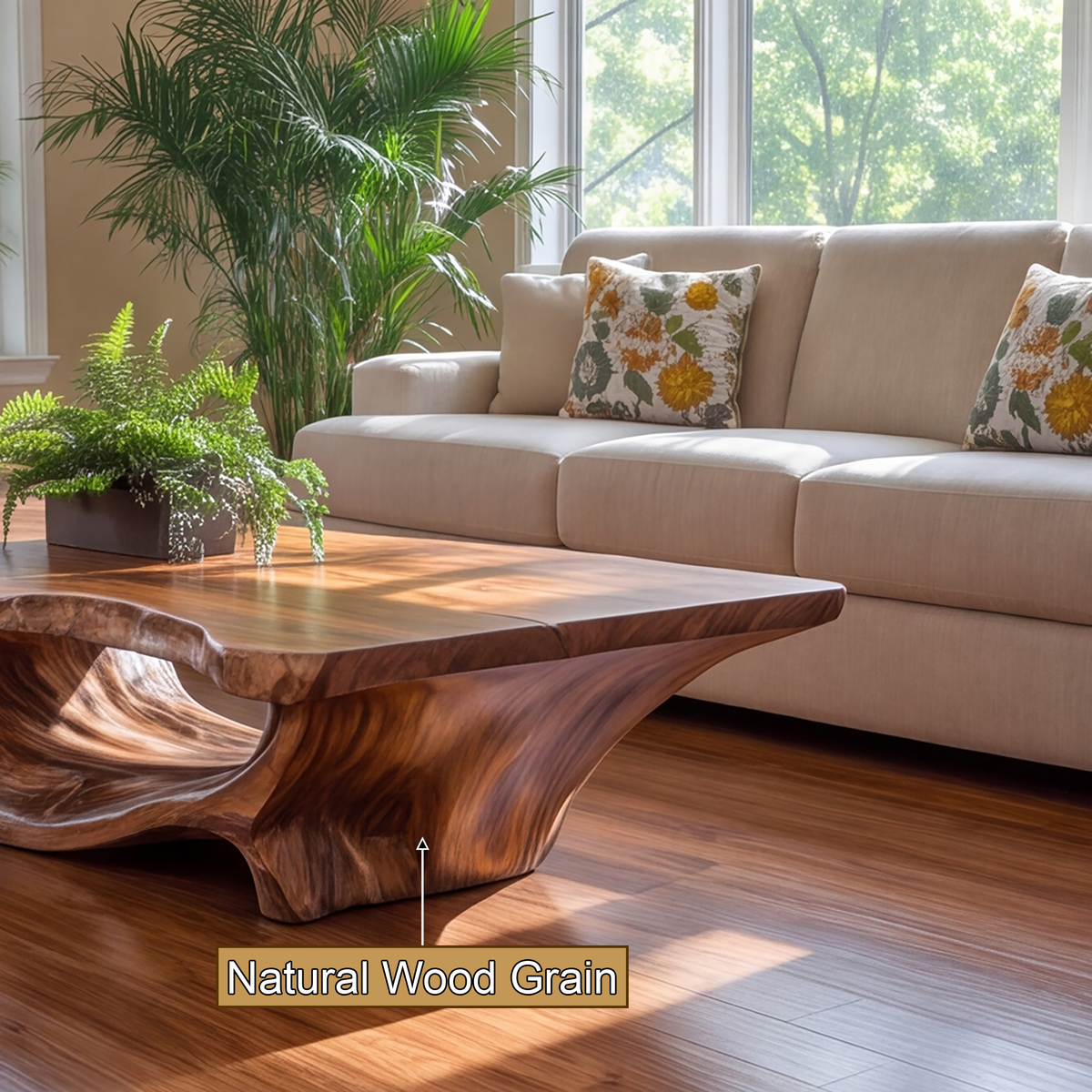 Caelvero Live Edge Sculpted Coffee Table by Timberustic — natural wood grain detail