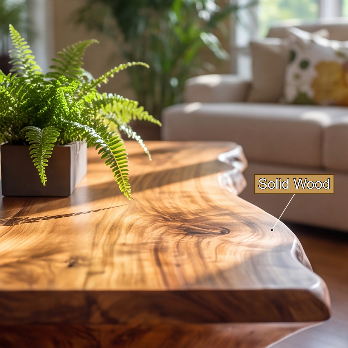 Caelvero Live Edge Sculpted Coffee Table by Timberustic — solid wood detail