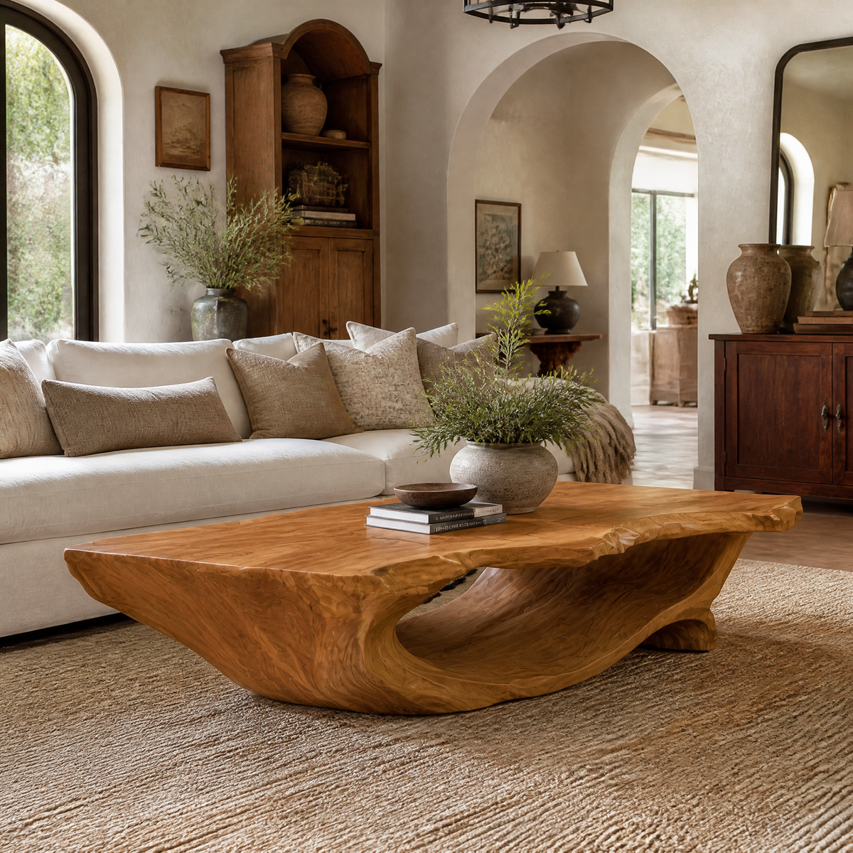 Caelvero Live Edge Sculpted Coffee Table by Timberustic — Teak finish