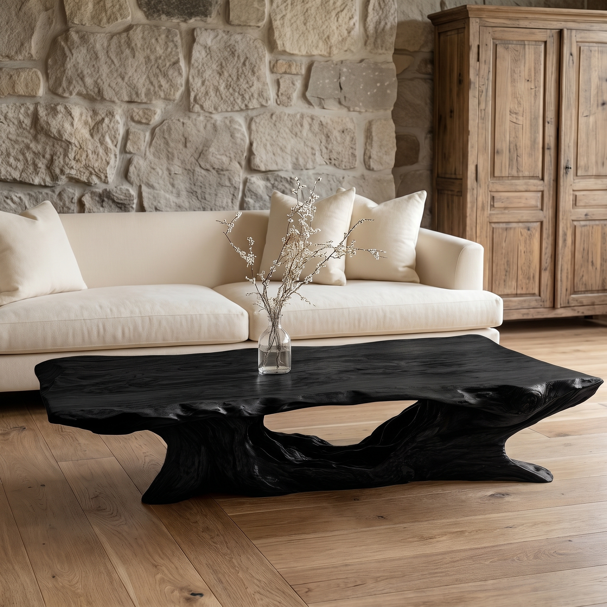 Caelvora Live Edge Sculpted Coffee Table by Timberustic — Black finish