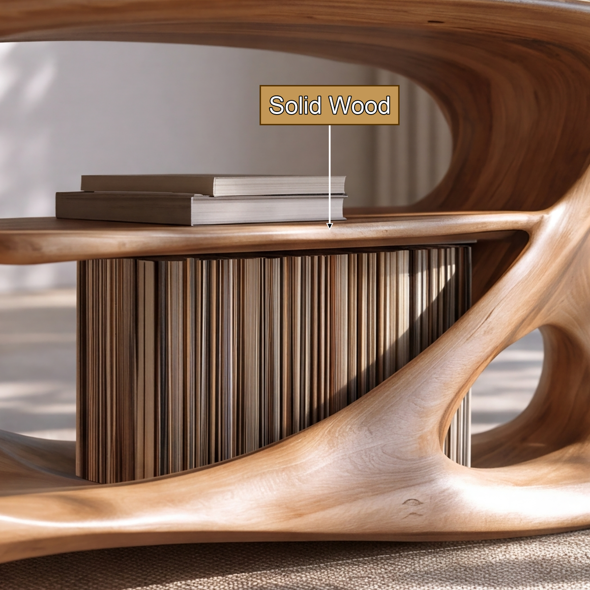 Caevorin Flowing Sculpted Handcrafted Record Player Stand With Storage - Timberustic Record Player Stand With Storage
