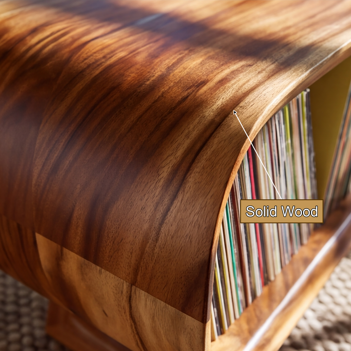 Caldova Sculpted Rounded Frame Handcrafted Record Player Stand With Storage - Timberustic Record Player Stand With Storage