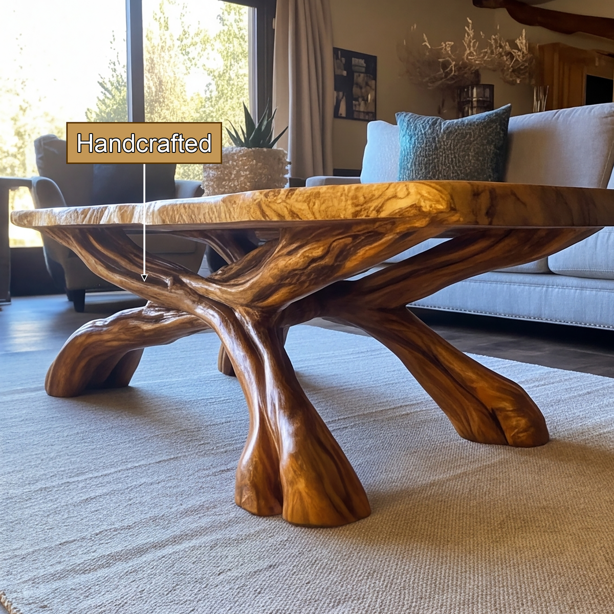 Caldrava Live Edge Sculpted Coffee Table by Timberustic — handcrafted details