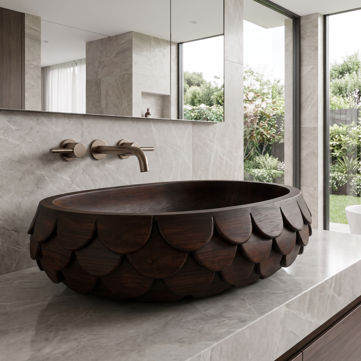 Calythra Layered Petal Handcrafted Vessel Sinks Dark Walnut - Timberustic Vessel Sinks