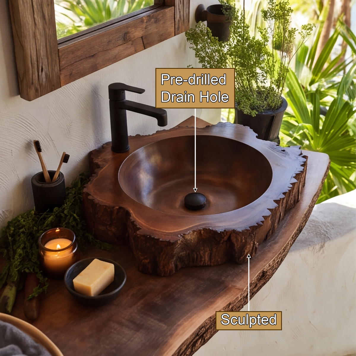Cortessa Round Bark-Textured Handcrafted Vessel Sinks - Timberustic Vessel Sinks
