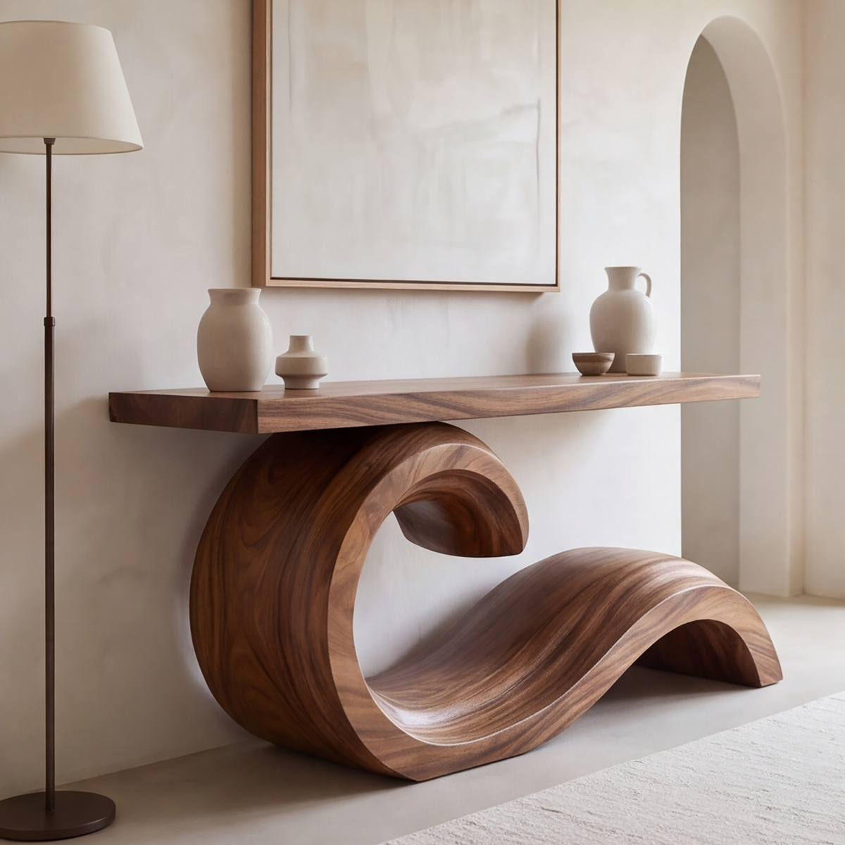 Corvella Sculpted Wave Handcrafted Console Table by Timberustic — product detail view 2
