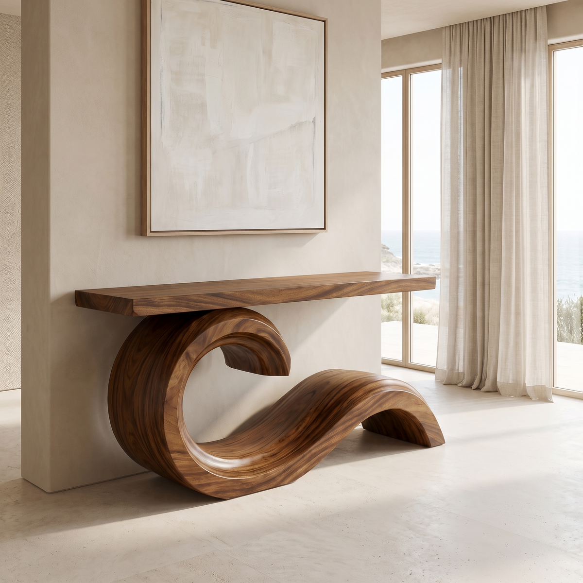 Corvella Sculpted Wave Handcrafted Console Table by Timberustic — Brown finish