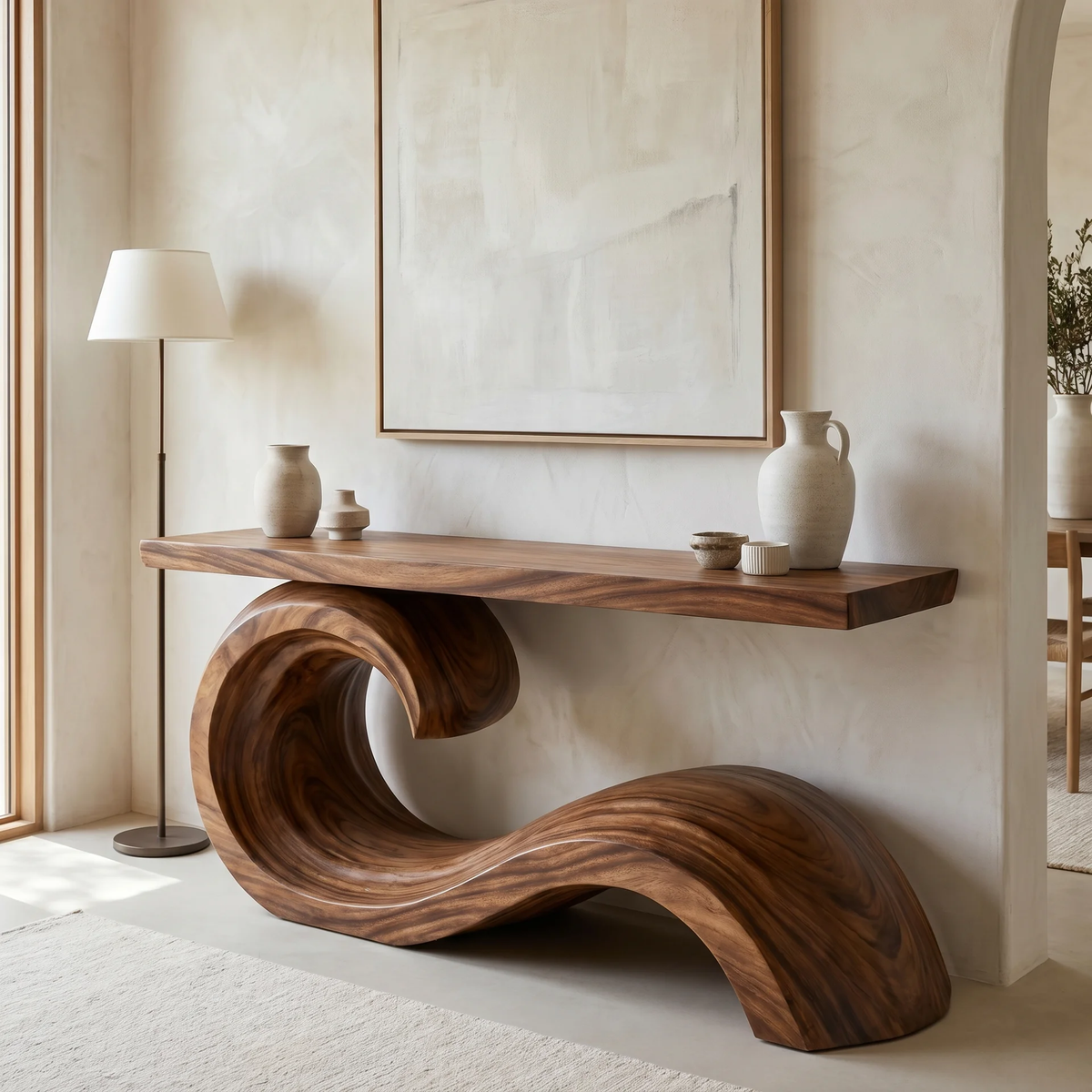 Corvella Sculpted Wave Handcrafted Console Table by Timberustic — overall product view