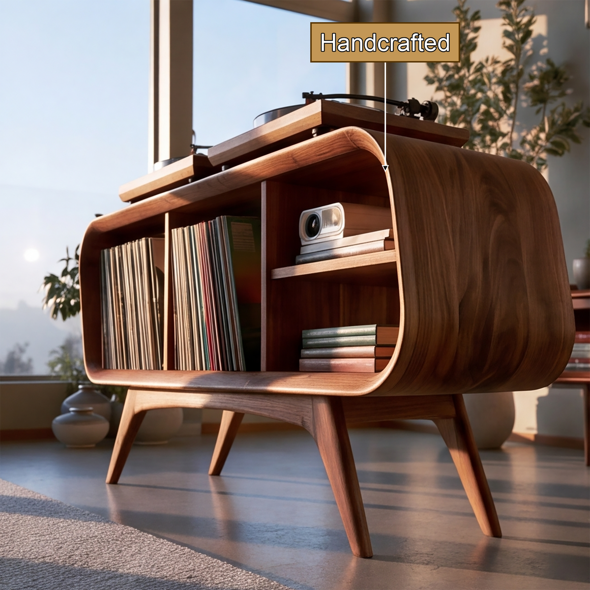 Ellivane Wraparound Frame Handcrafted Record Player Stand With Storage - Timberustic Record Player Stand With Storage