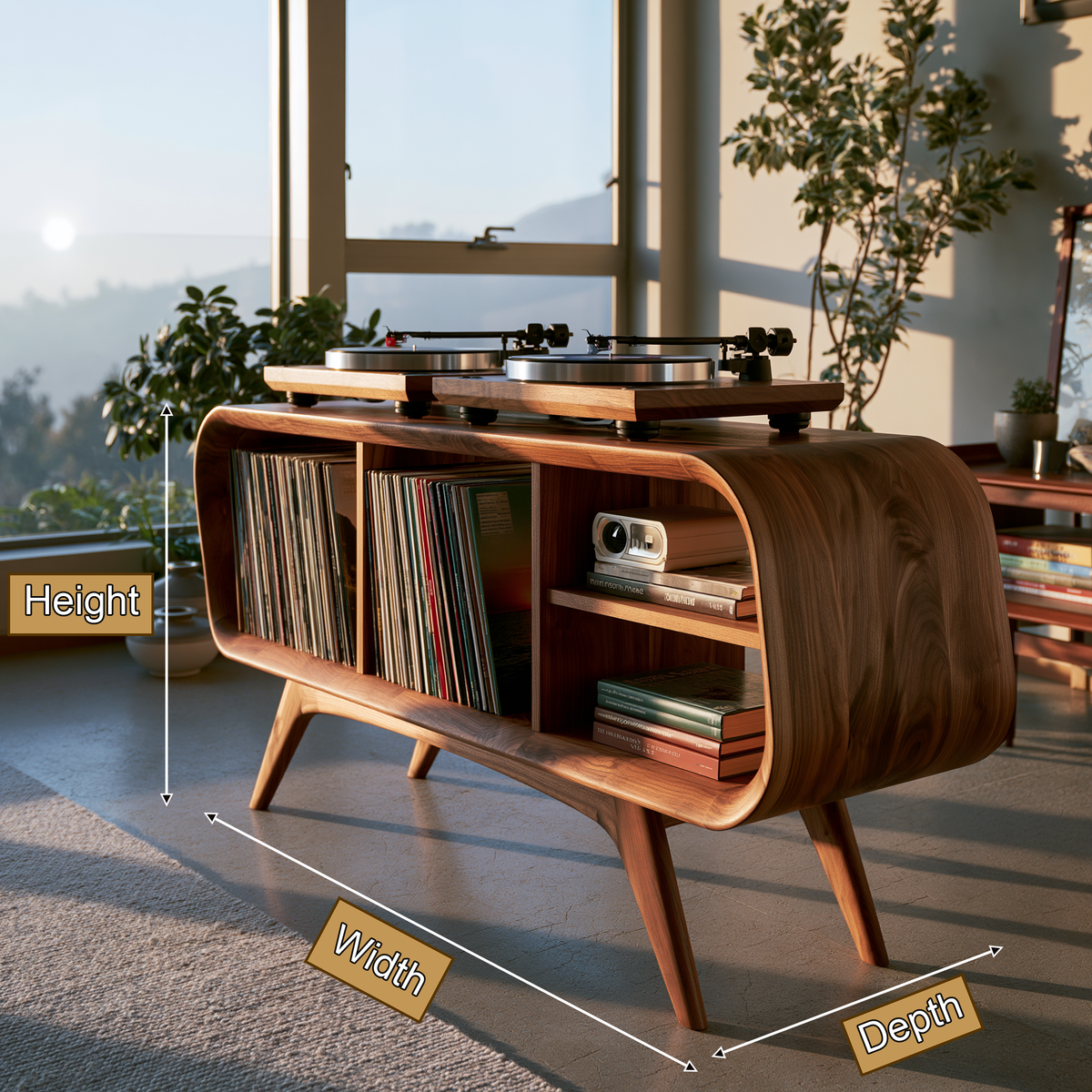 Ellivane Wraparound Frame Handcrafted Record Player Stand With Storage - Timberustic Record Player Stand With Storage