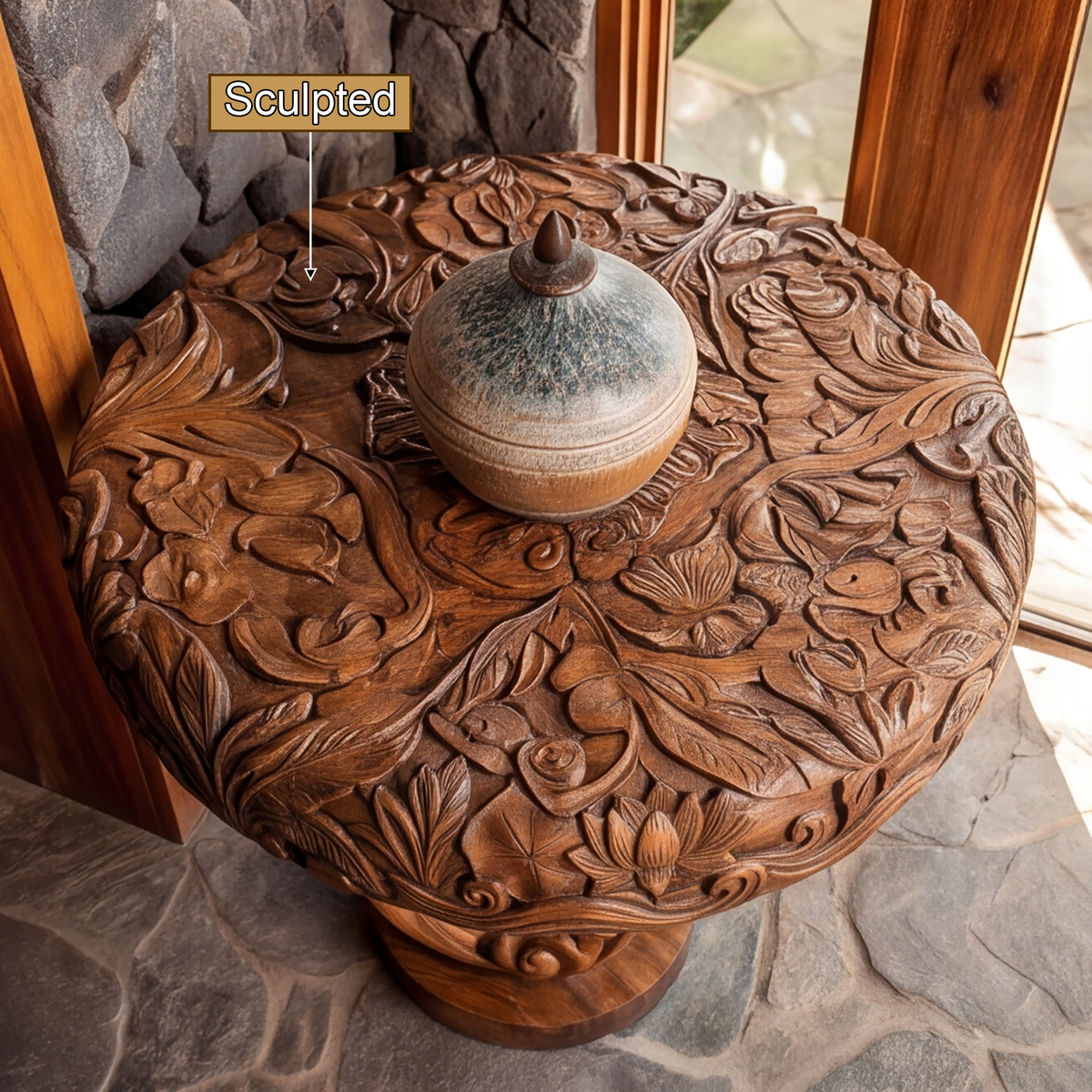 Elovara Sculpted Elephant Handcrafted Pedestal Stand - Timberustic Pedestal Stand