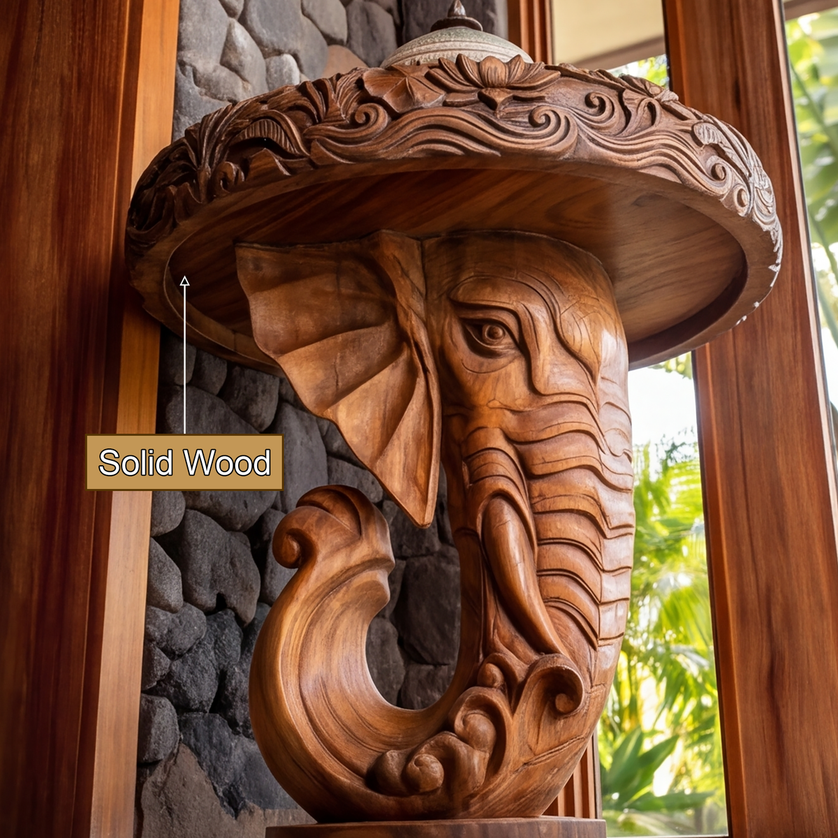 Elovara Sculpted Elephant Handcrafted Pedestal Stand - Timberustic Pedestal Stand