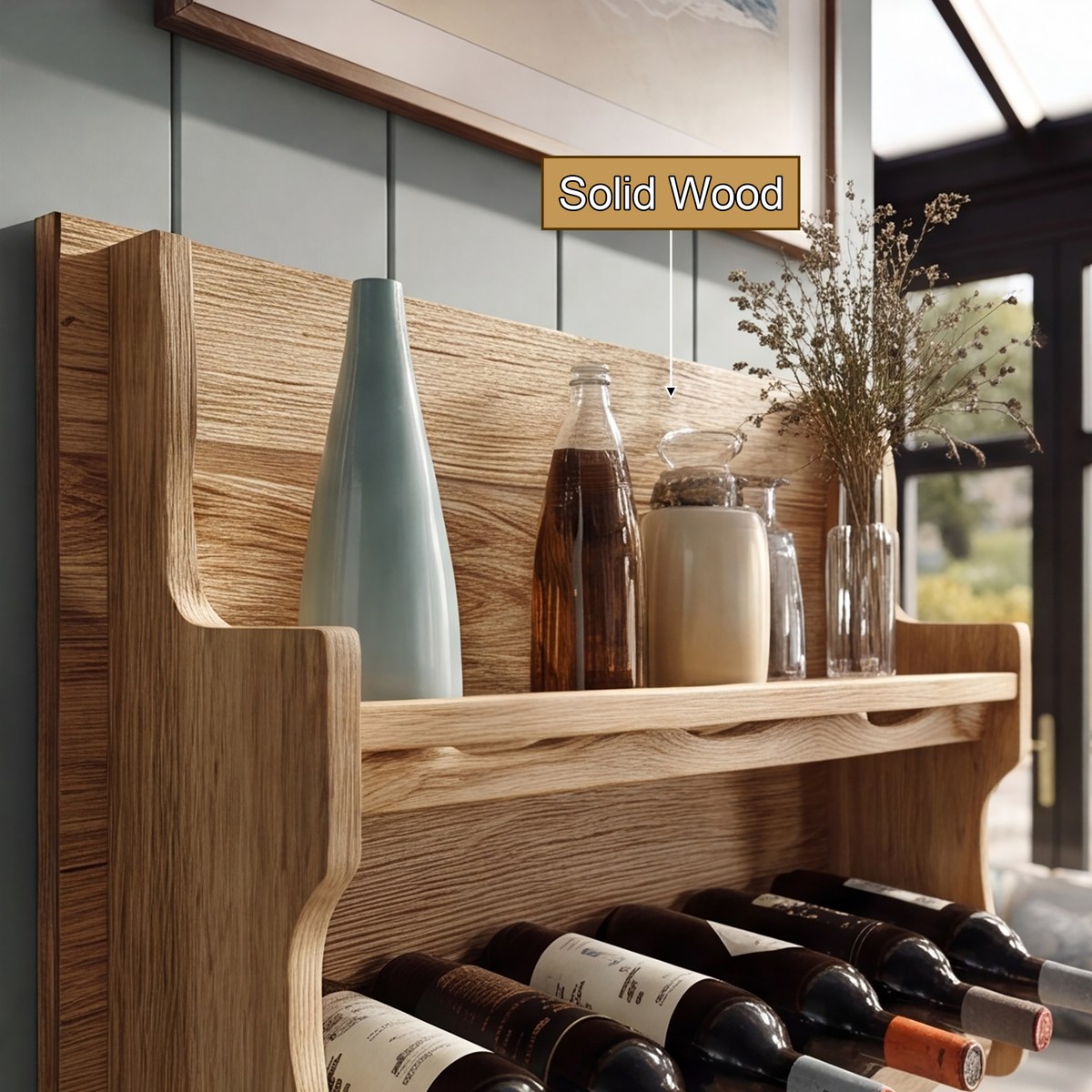 Elvarin Handcrafted Floating Wine Shelf by Timberustic — Solid Wood