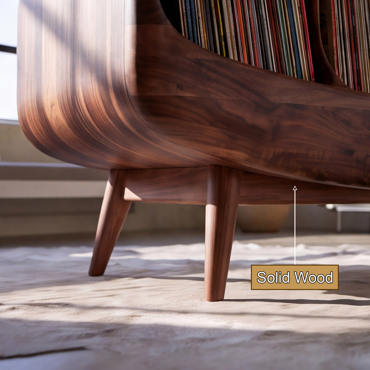 Elvarro Rounded Profile Handcrafted Record Player Stand With Storage - Timberustic Record Player Stand With Storage