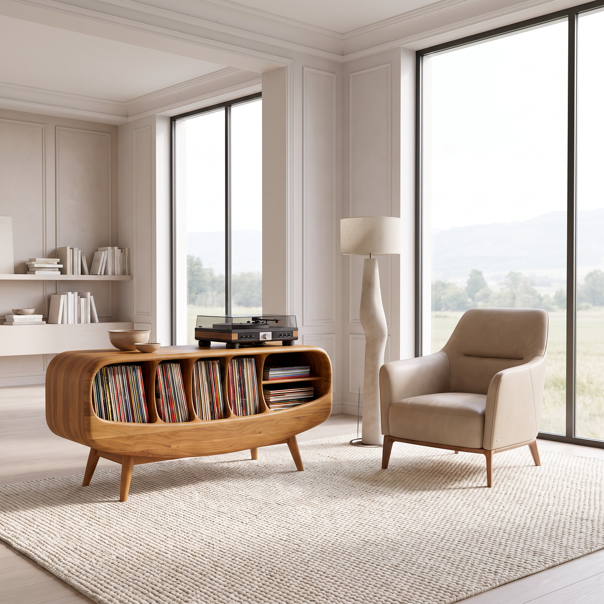 Elvarro Rounded Profile Handcrafted Record Player Stand With Storage Teak - Timberustic Record Player Stand With Storage