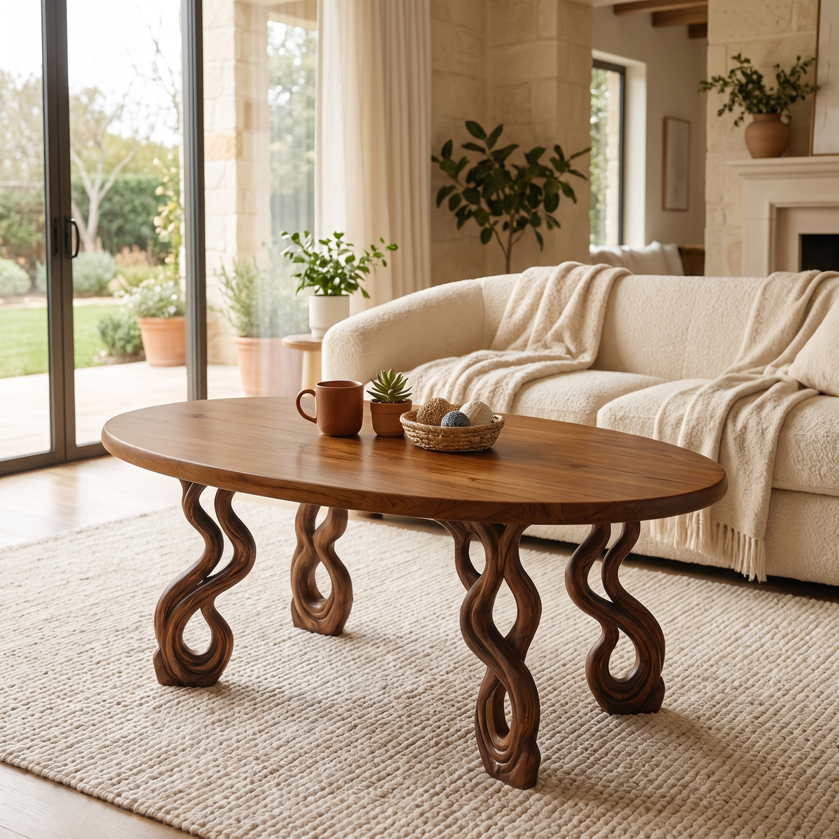 Lyrava Sculpted Loop Leg Handcrafted Coffee Table Brown - Timberustic Coffee Table