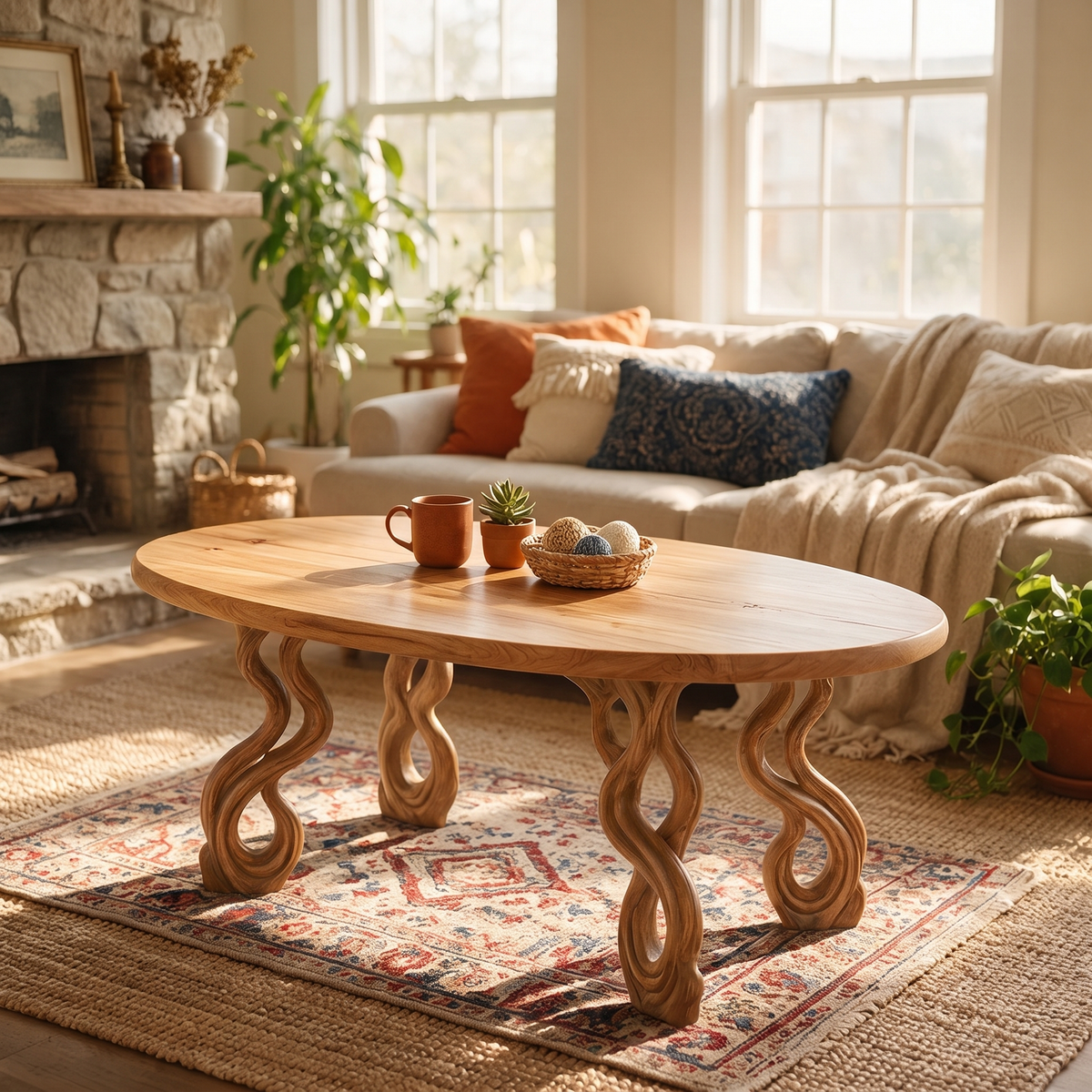 Lyrava Sculpted Loop Leg Handcrafted Coffee Table Natural Oak - Timberustic Coffee Table