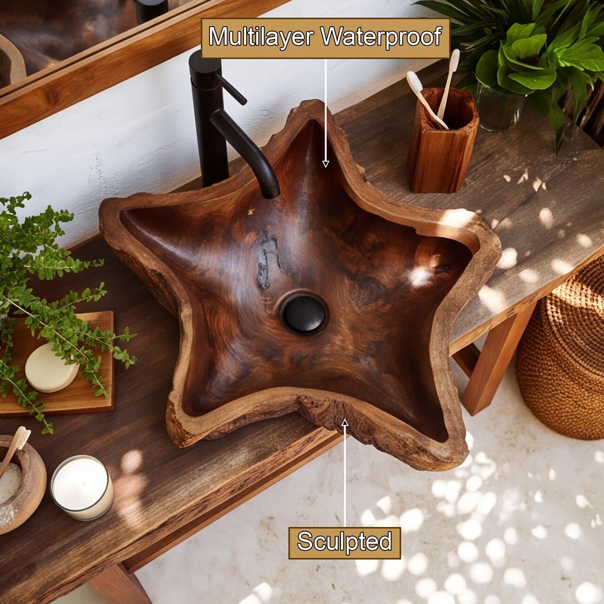Mirevane Live Edge Sculpted Vessel Sink - Timberustic Vessel Sinks