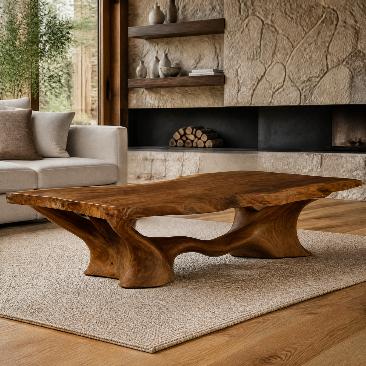 Mirevon Live Edge Sculpted Coffee Table by Timberustic — Brown finish