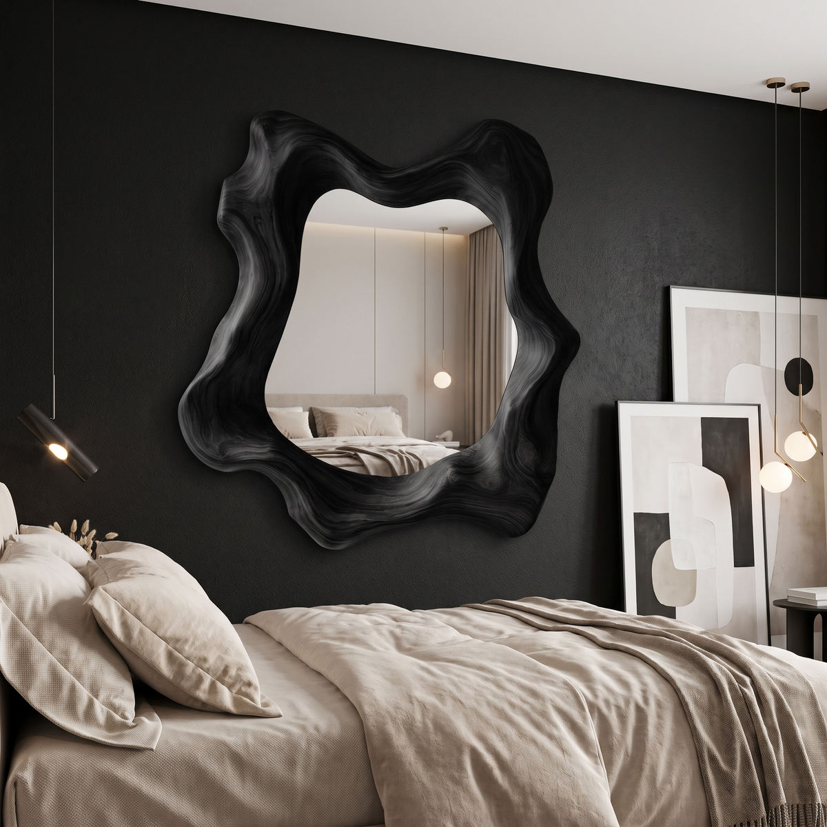 Narevyn Flowing Contour Handcrafted Mirror Frame by Timberustic — Black finish