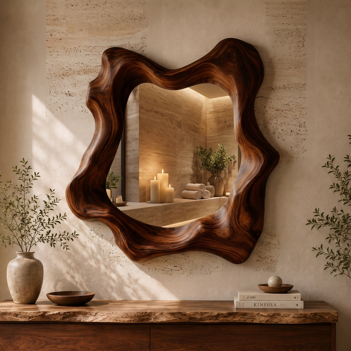 Narevyn Flowing Contour Handcrafted Mirror Frame by Timberustic — Dark Walnut finish