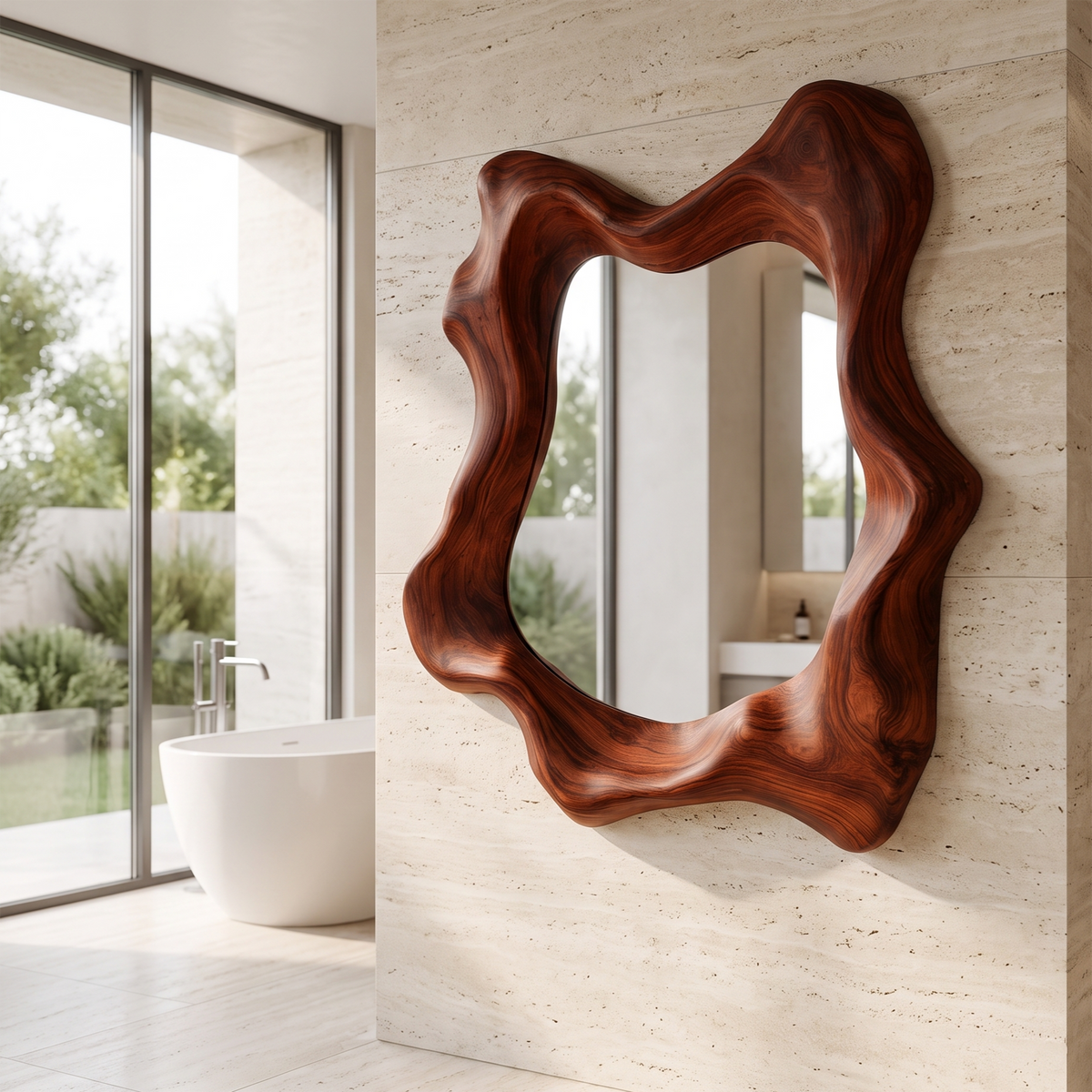 Narevyn Flowing Contour Handcrafted Mirror Frame by Timberustic — Mahogany finish
