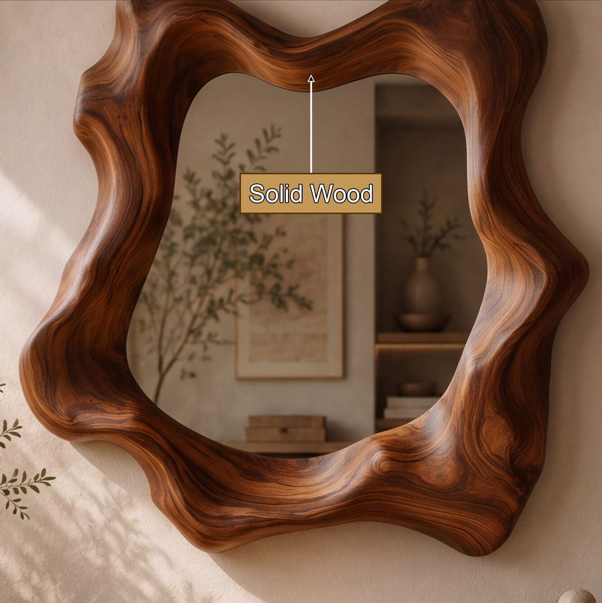 Narevyn Flowing Contour Handcrafted Mirror Frame by Timberustic — solid wood detail