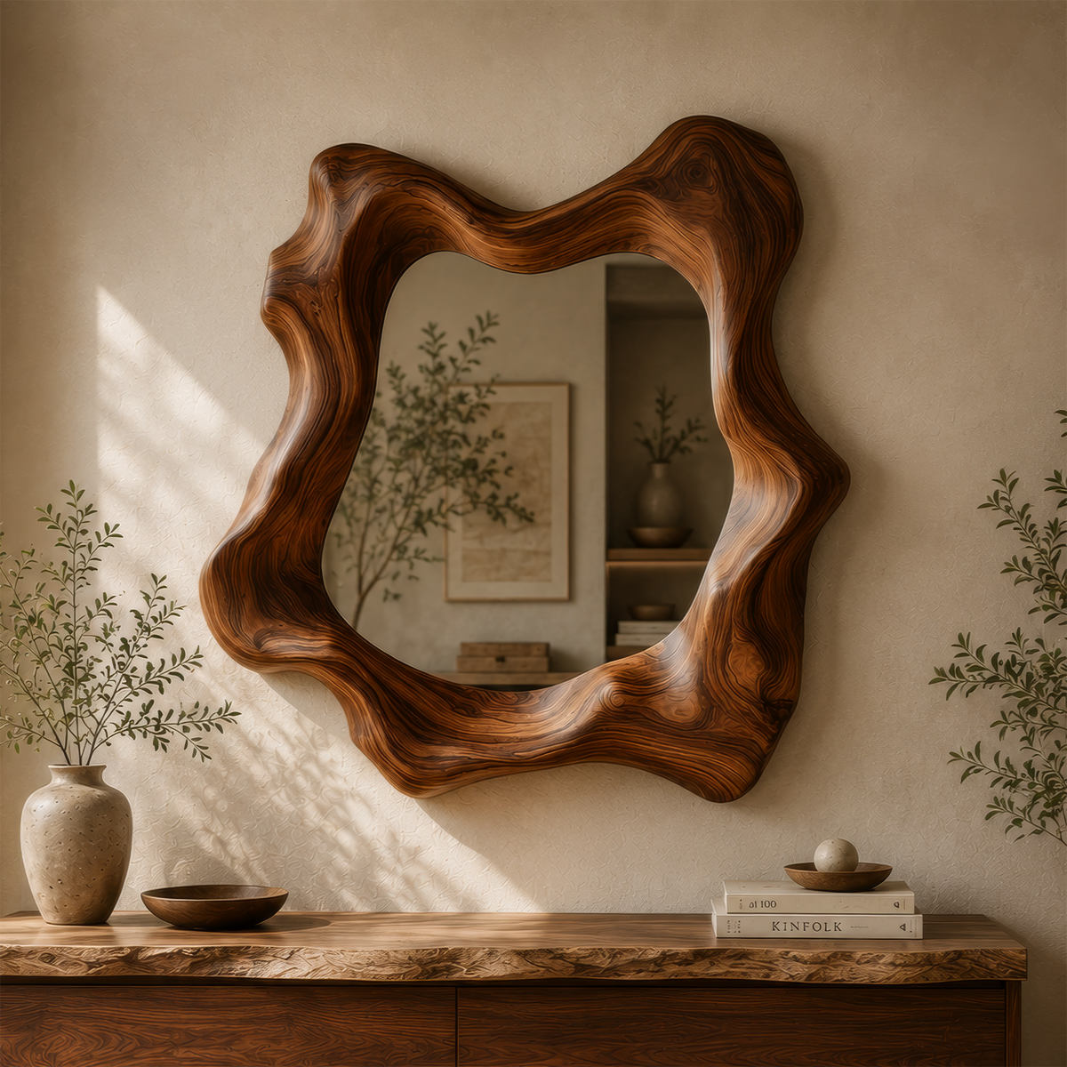 Narevyn Flowing Contour Handcrafted Mirror Frame by Timberustic — overall product view