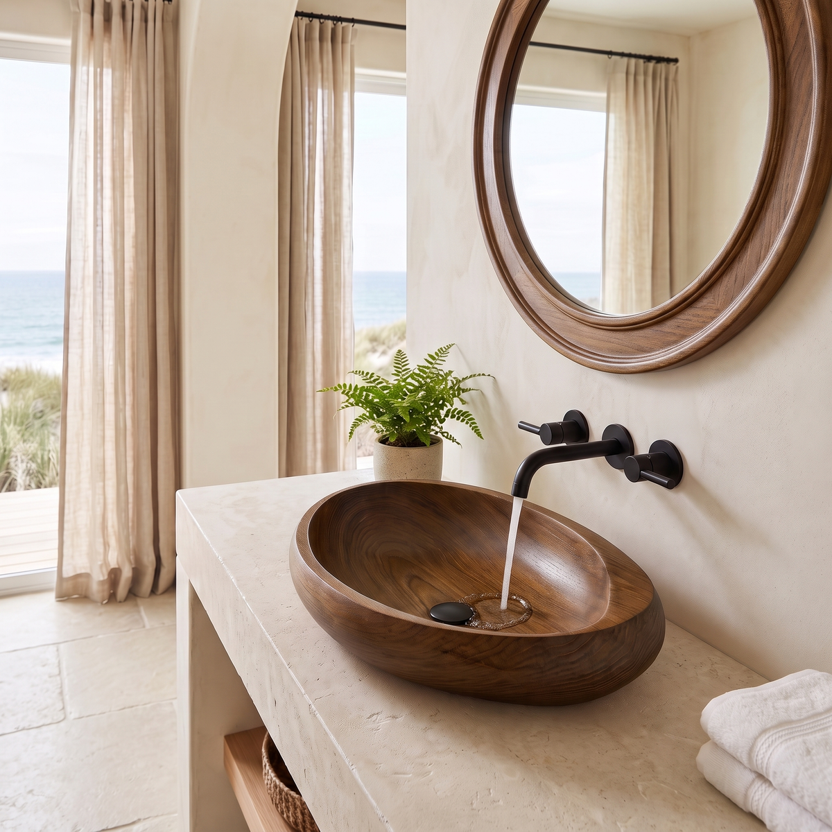 Neroval Sculpted Oval Handcrafted Vessel Sinks Brown - Timberustic Vessel Sinks