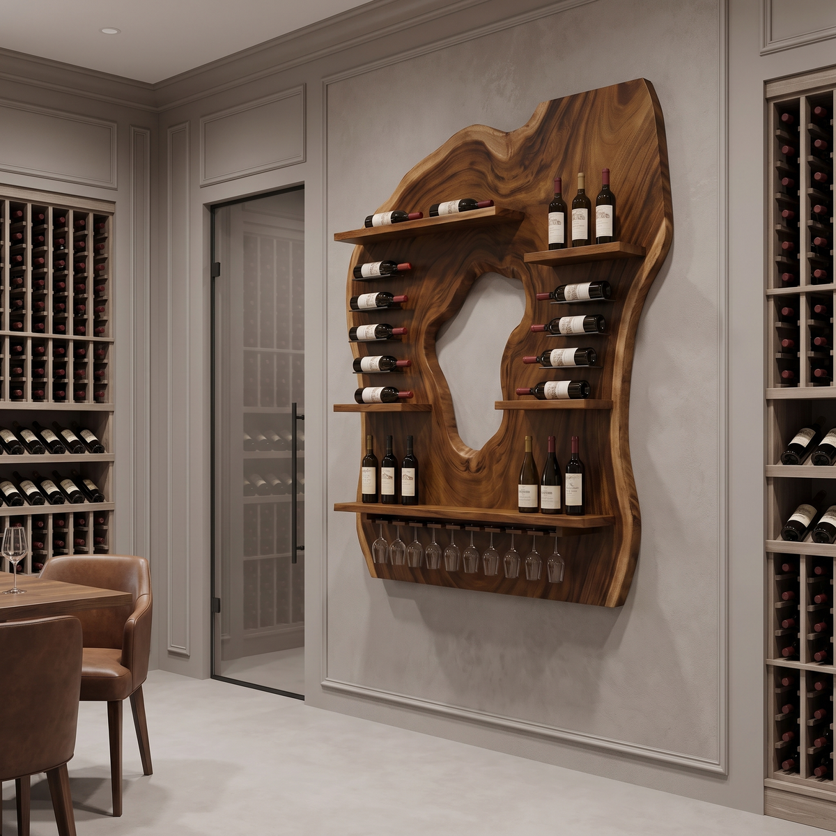 Noralora Asymmetrical Panel Handcrafted Floating Wine Shelf by Timberustic — Brown finish