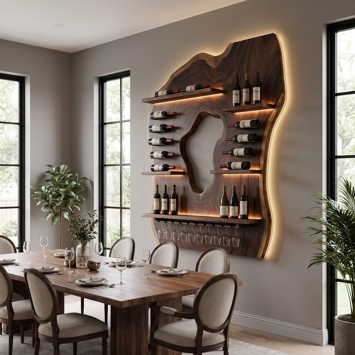 Noralora Asymmetrical Panel Handcrafted Floating Wine Shelf by Timberustic — overall product view