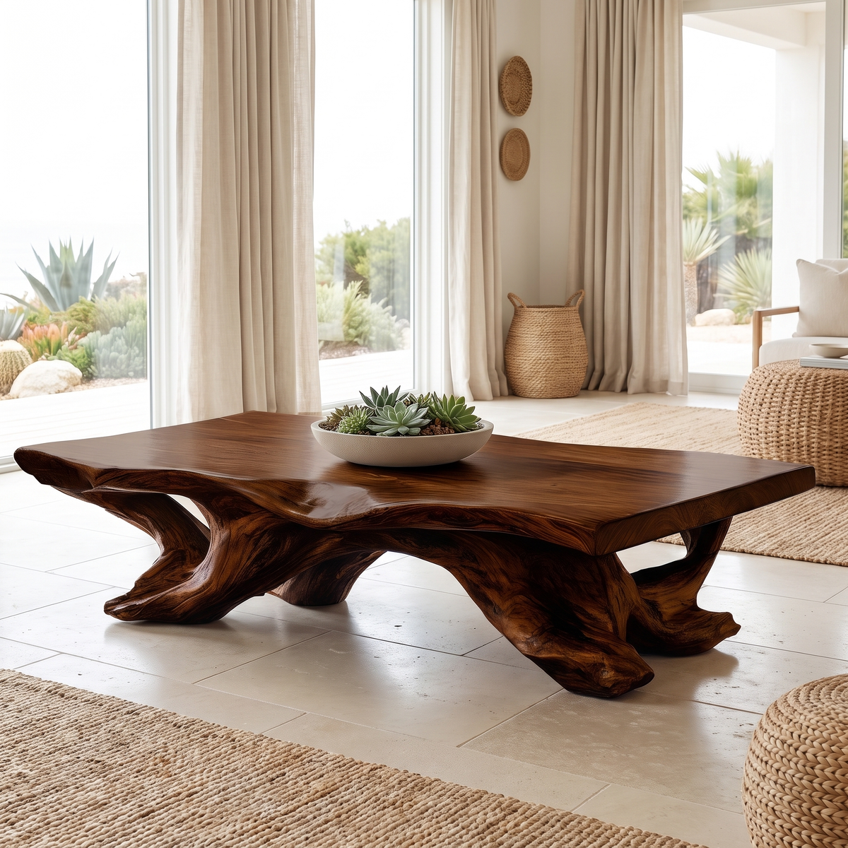 Norarell Live Edge Sculpted Coffee Table by Timberustic — Dark Walnut finish