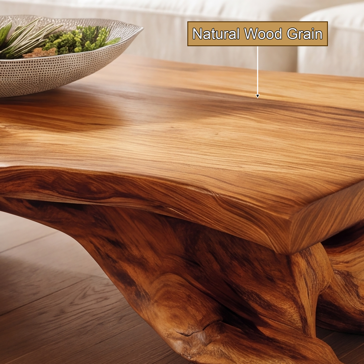 Norarell Live Edge Sculpted Coffee Table by Timberustic — natural wood grain detail