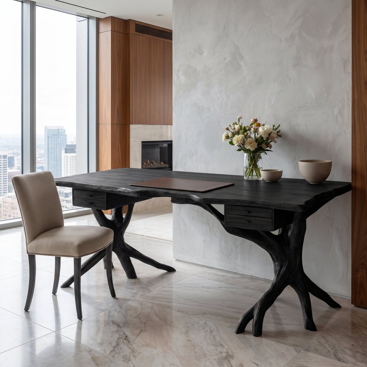 Noravella Sculpted Branch Base Handcrafted Desk with Drawers Black - Timberustic Desk With Drawers