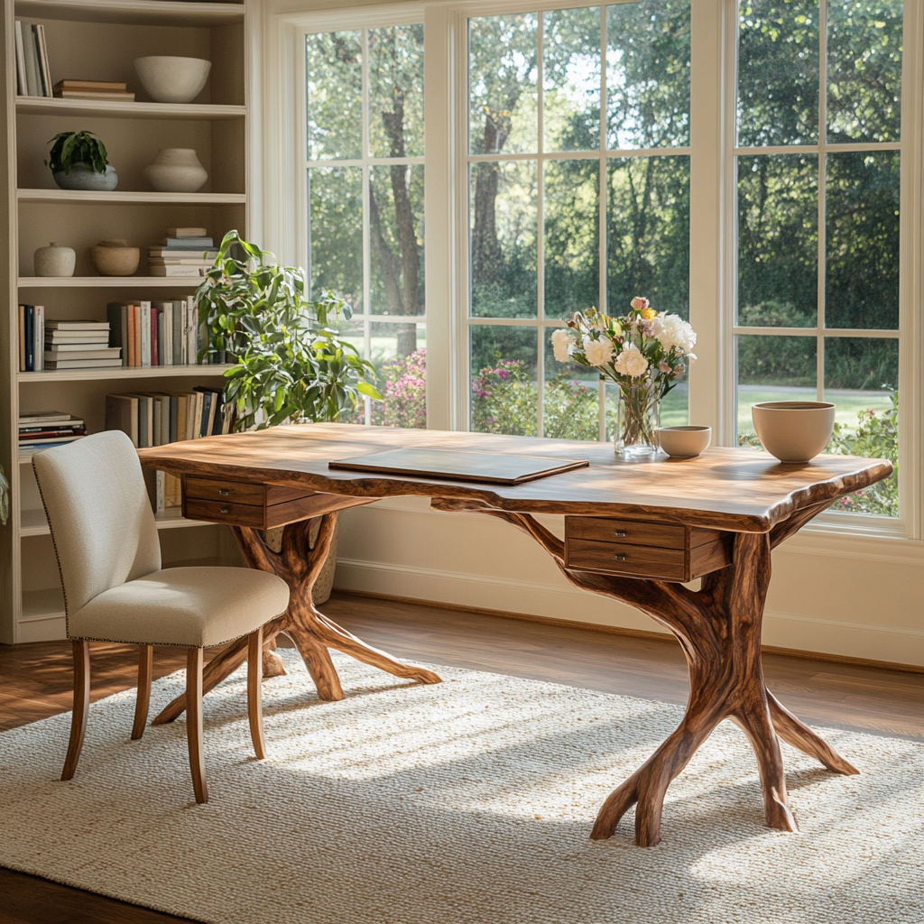 Noravella Sculpted Branch Base Handcrafted Desk with Drawers Brown - Timberustic Desk With Drawers
