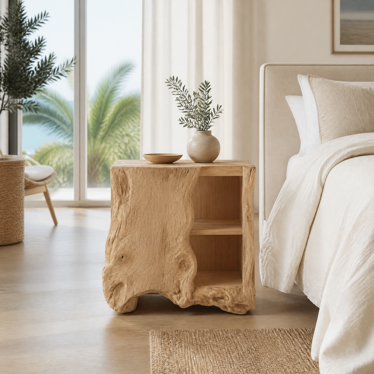 Norevella Asymmetrical Live Edge Handcrafted Bedside Table by Timberustic — Natural Oak finish