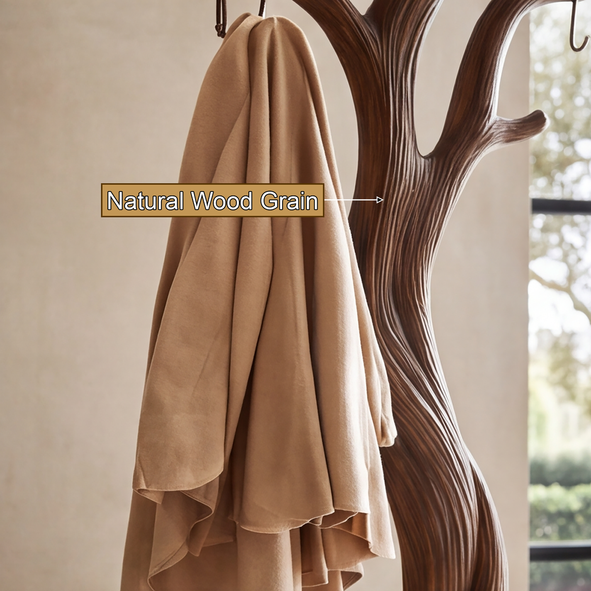 Norilora Twisting Sculpted Tree Coat Rack by Timberustic — natural wood grain detail