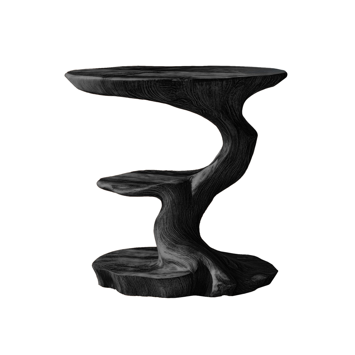 Norivane Branching Sculpted Handcrafted Record Player Stand With Storage by Timberustic — Black finish