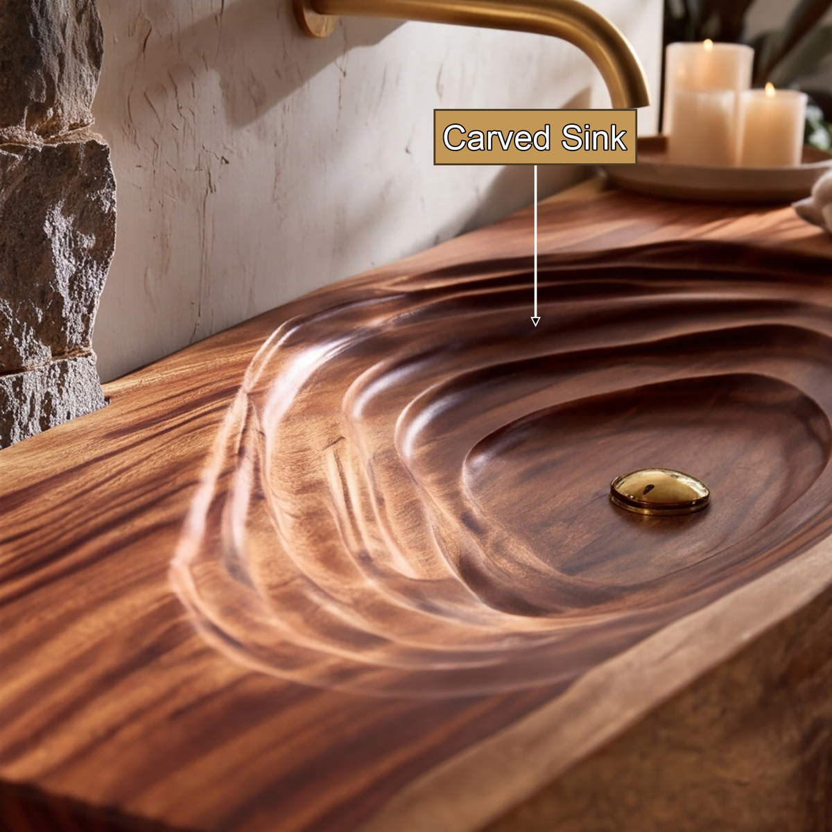 Norivyn Live Edge Sculpted Basin Handcrafted Floating Bathroom Vanity with Integrated Sink - Timberustic Floating Bathroom Vanity with Integrated Sink