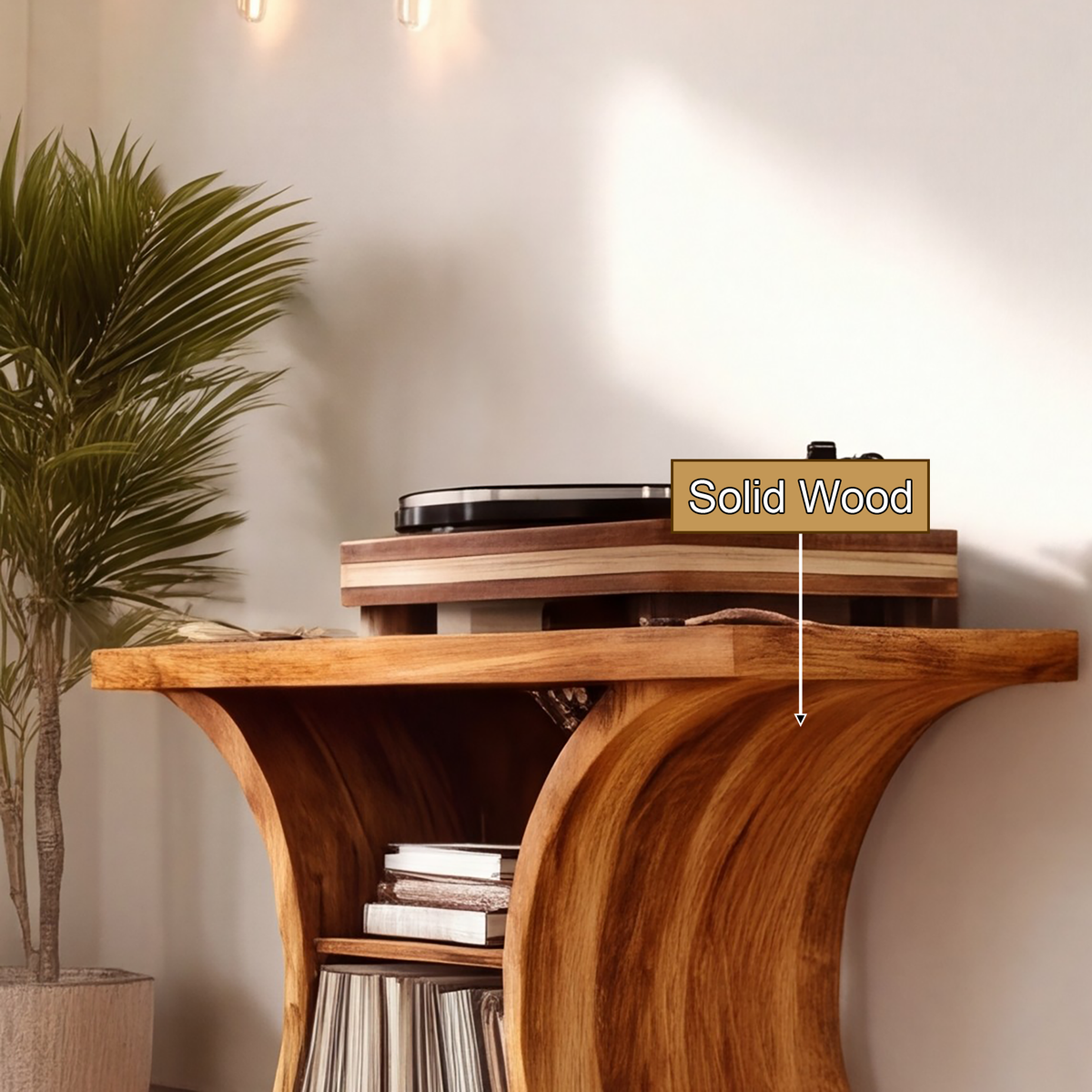 Norodell Curved Frame Handcrafted Record Player Stand With Storage - Timberustic Record Player Stand With Storage