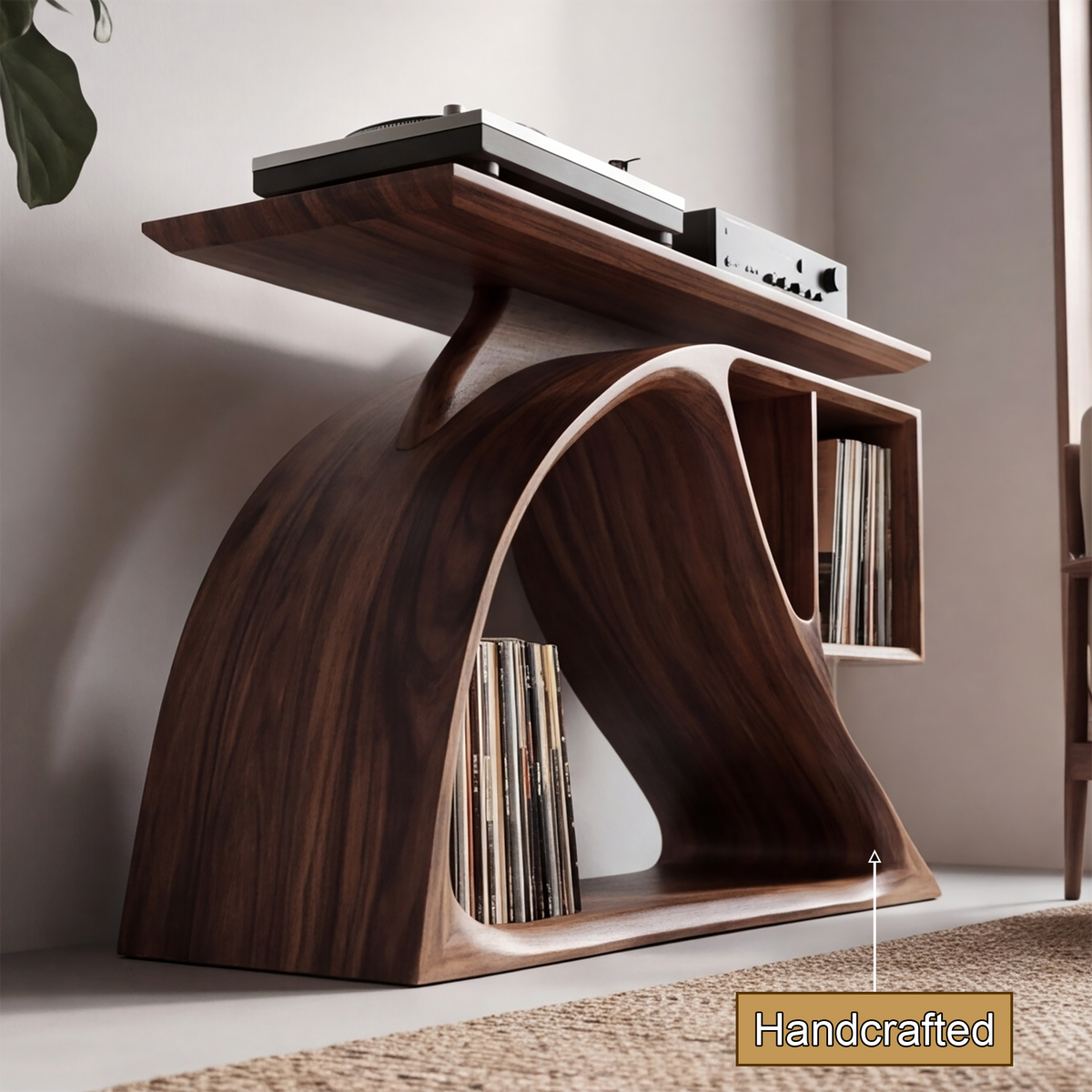 Nororien Sweeping Arch Handcrafted Record Player Stand With Storage - Timberustic Record Player Stand With Storage